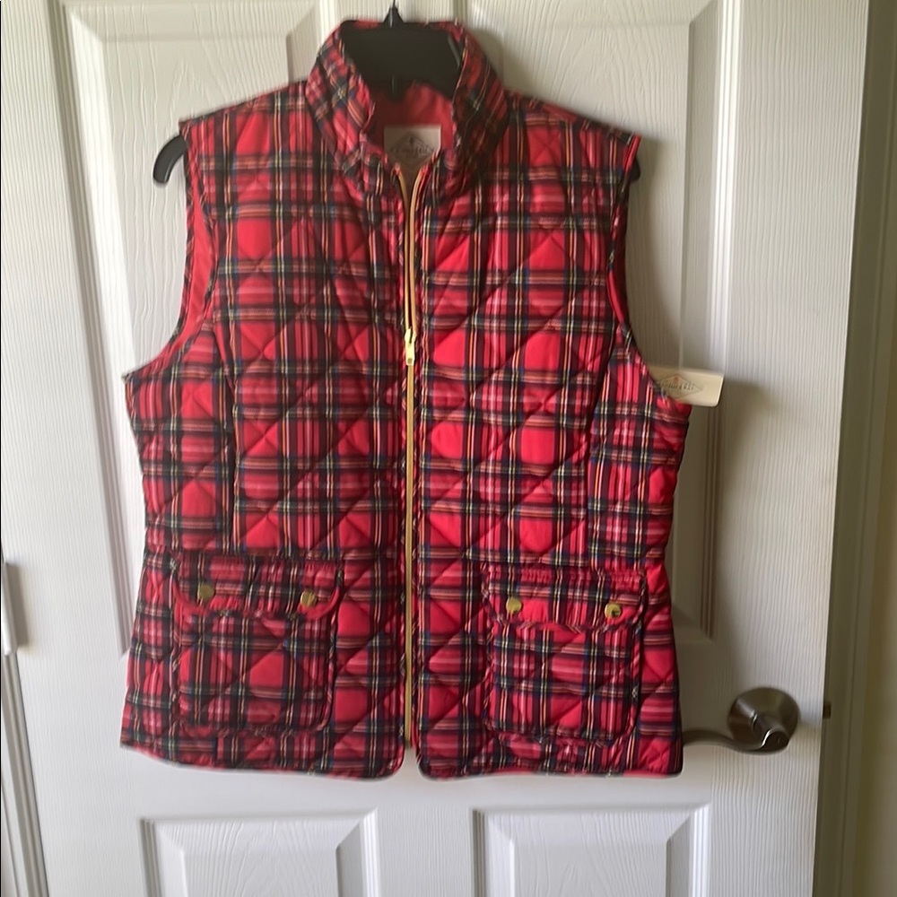 St. John's Bay Red Plaid Quilted Vest